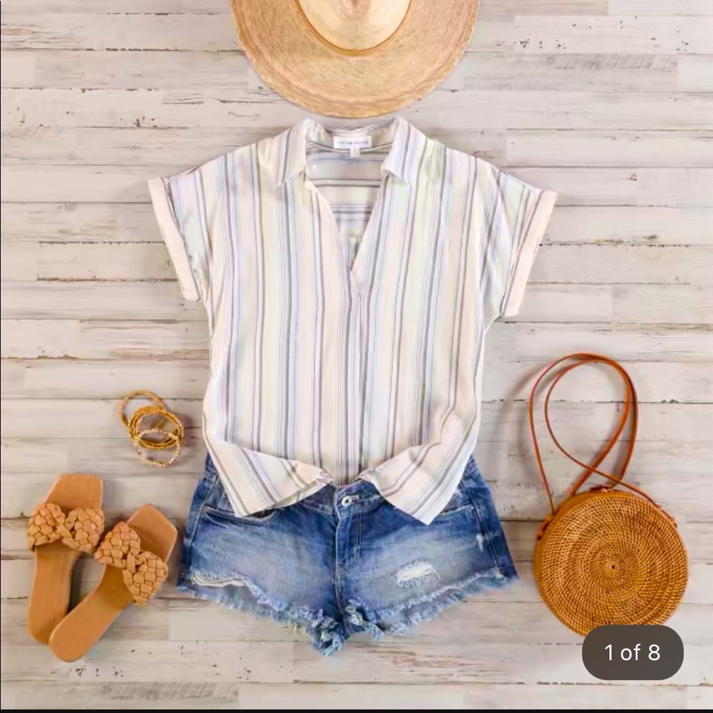 Beachy striped button back too